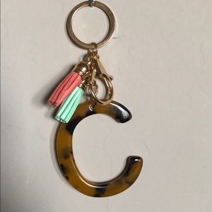 Momogram Keychain Letter C Green Pink Tassels